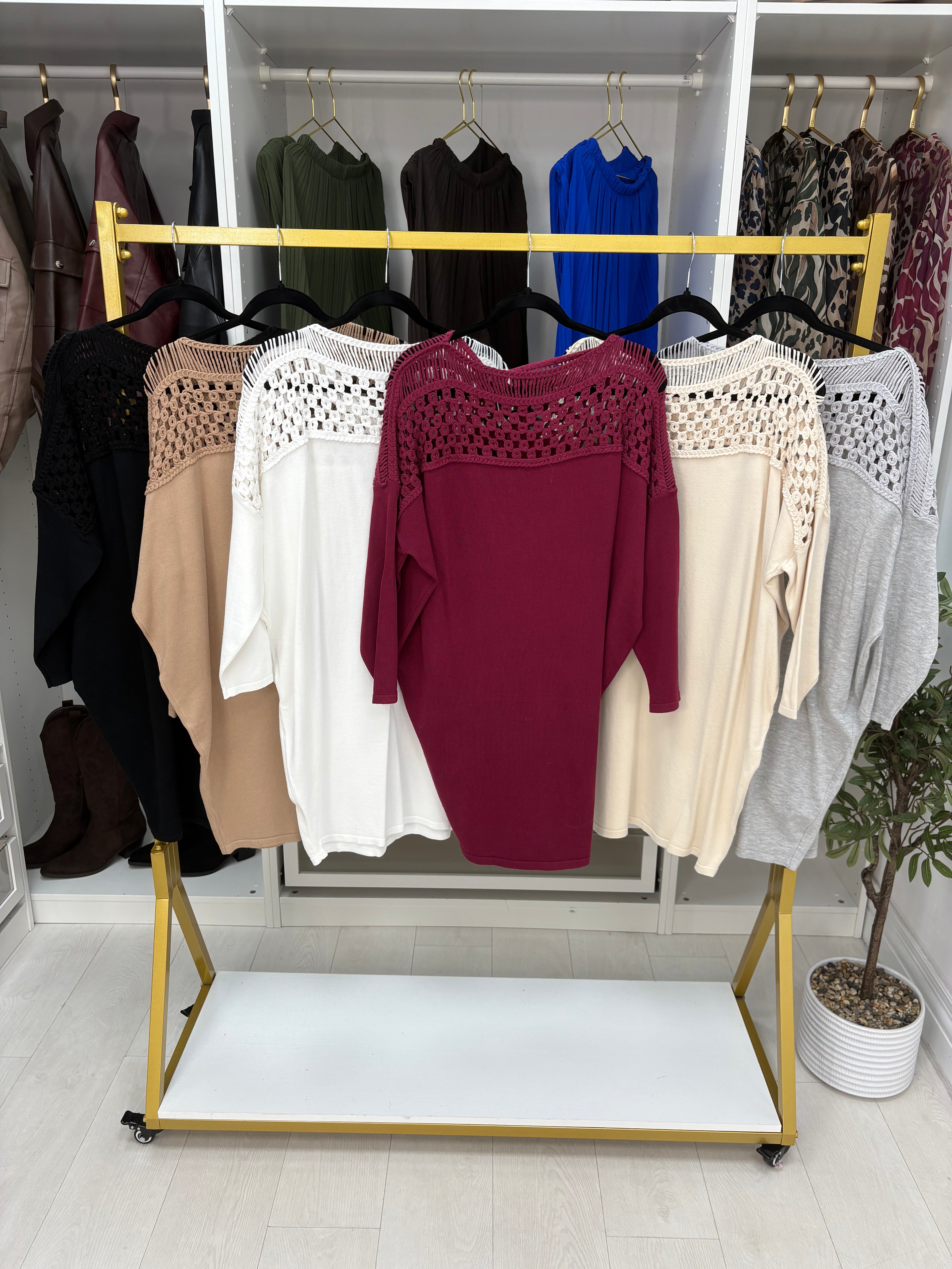 Ginevra Plain Crochet Detail Longline Jumper