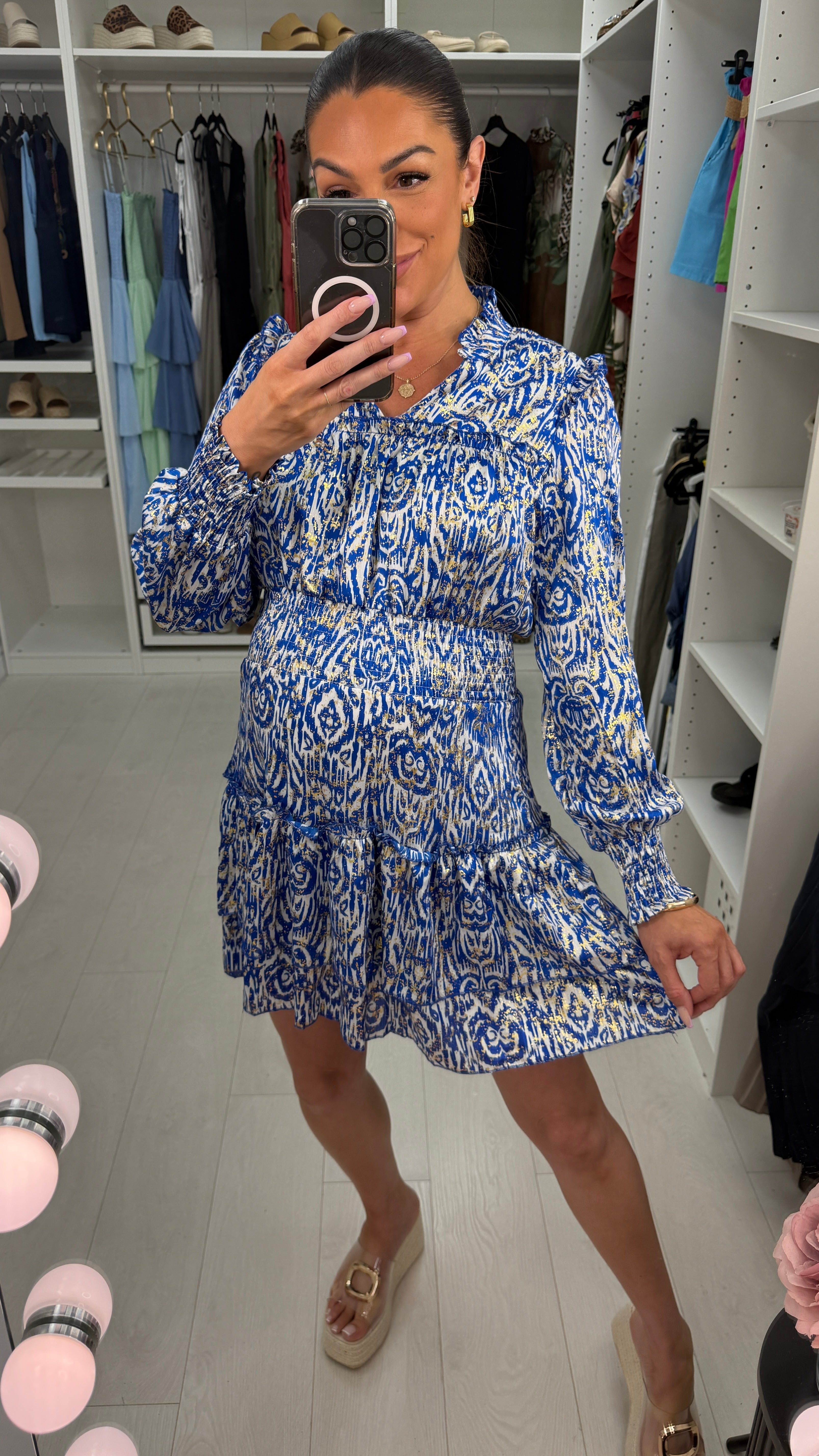 Lauryn Abstract Print Shirred Waist Tiered Dress