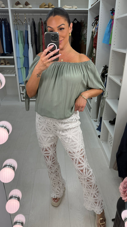 Nayeli Crochet Elasticated Waist Wide Leg Trousers