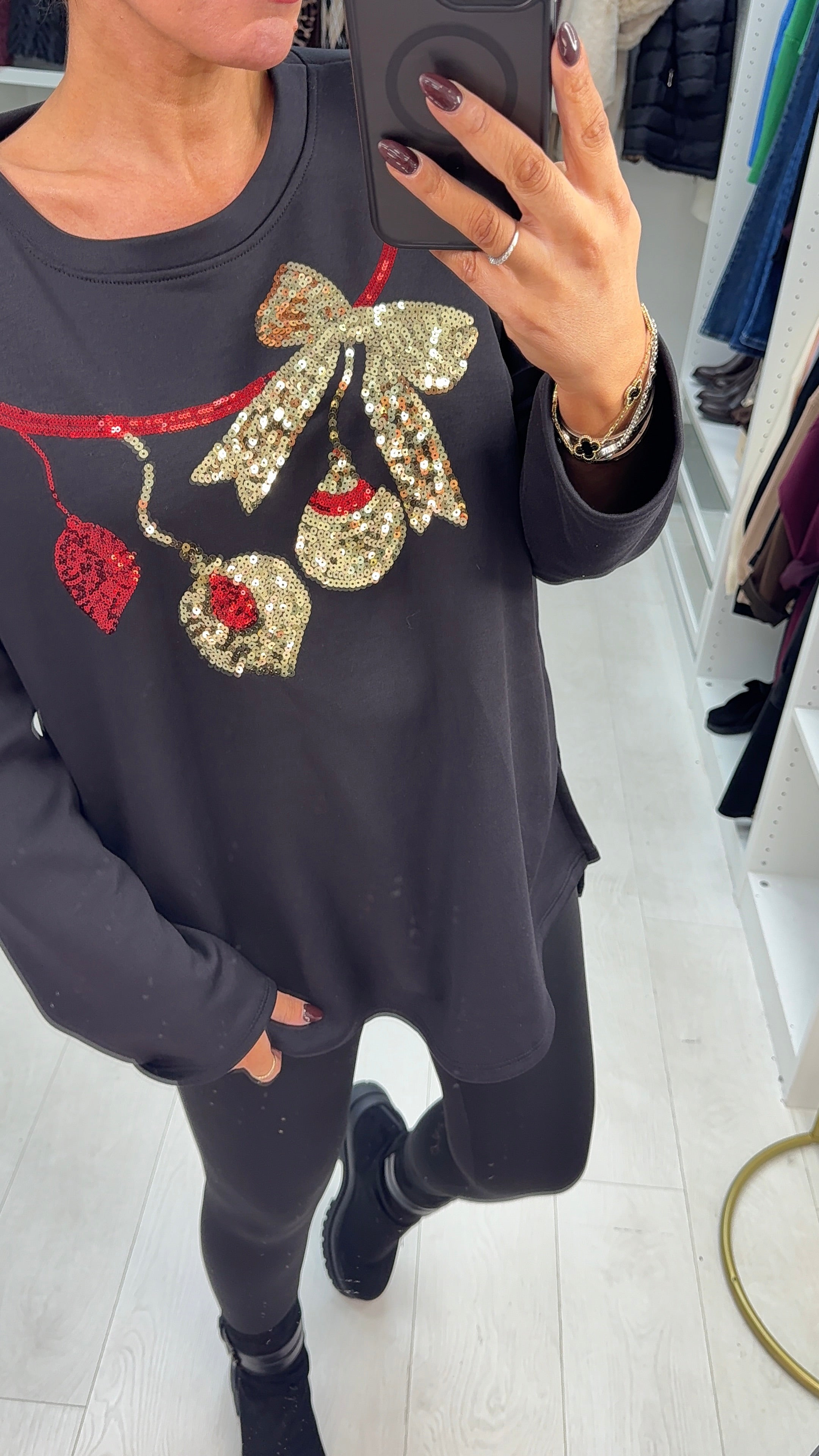 Noel Sequin Christmas Bauble Loose Fit Sweatshirt