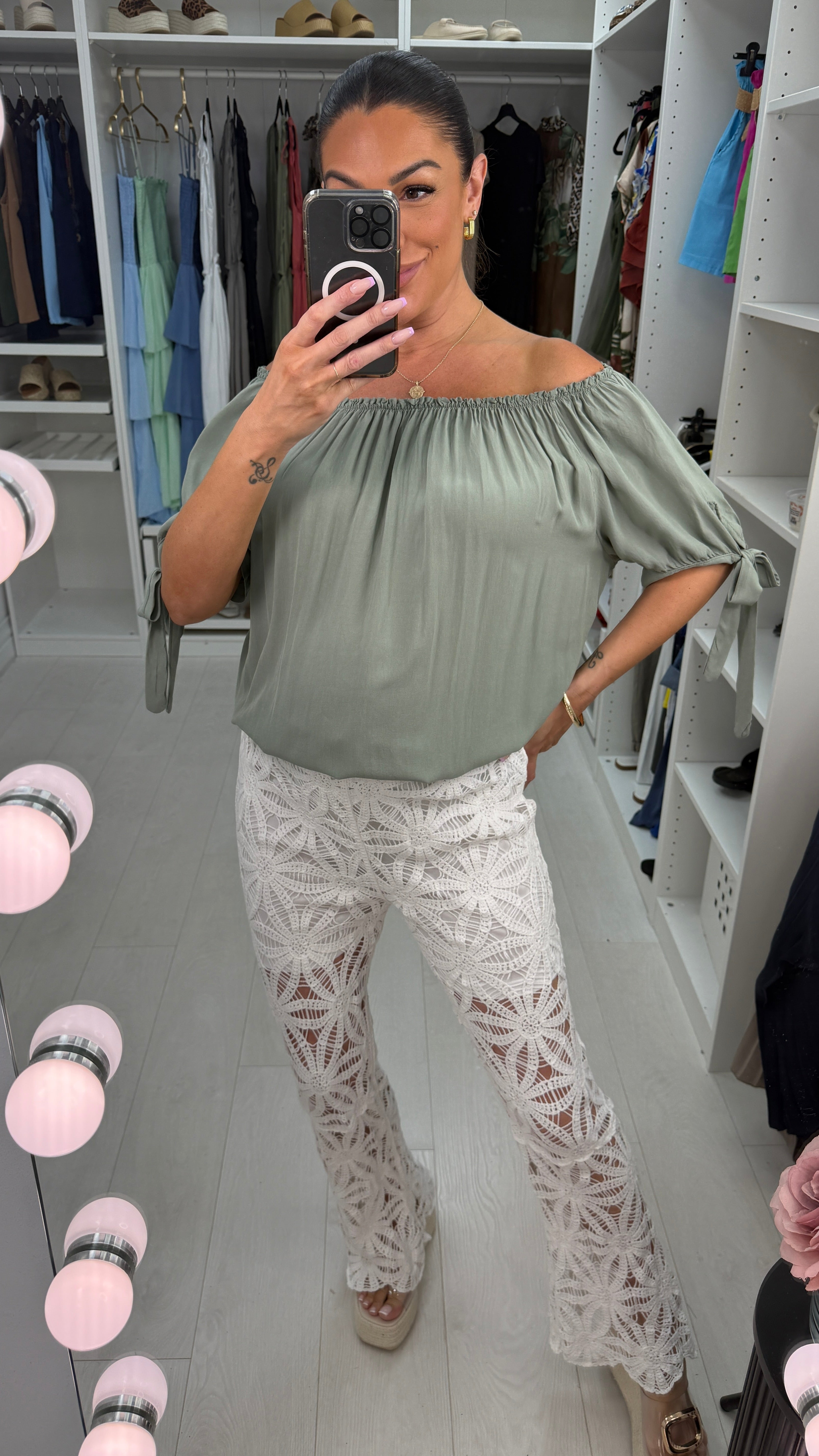 Nayeli Crochet Elasticated Waist Wide Leg Trousers