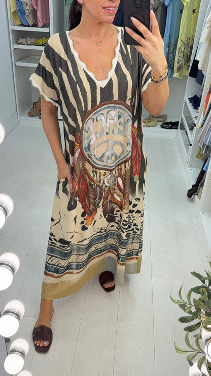 Hariet 'Peace' Slogan Loose Fit Maxi Dress