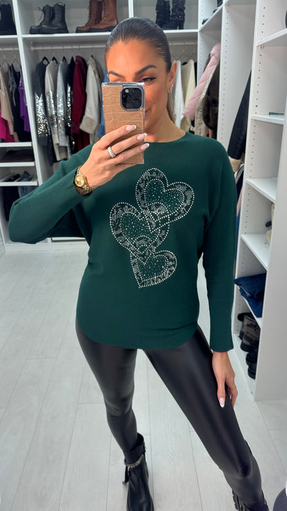 Kara Diamante Heart Detail Knit Jumper