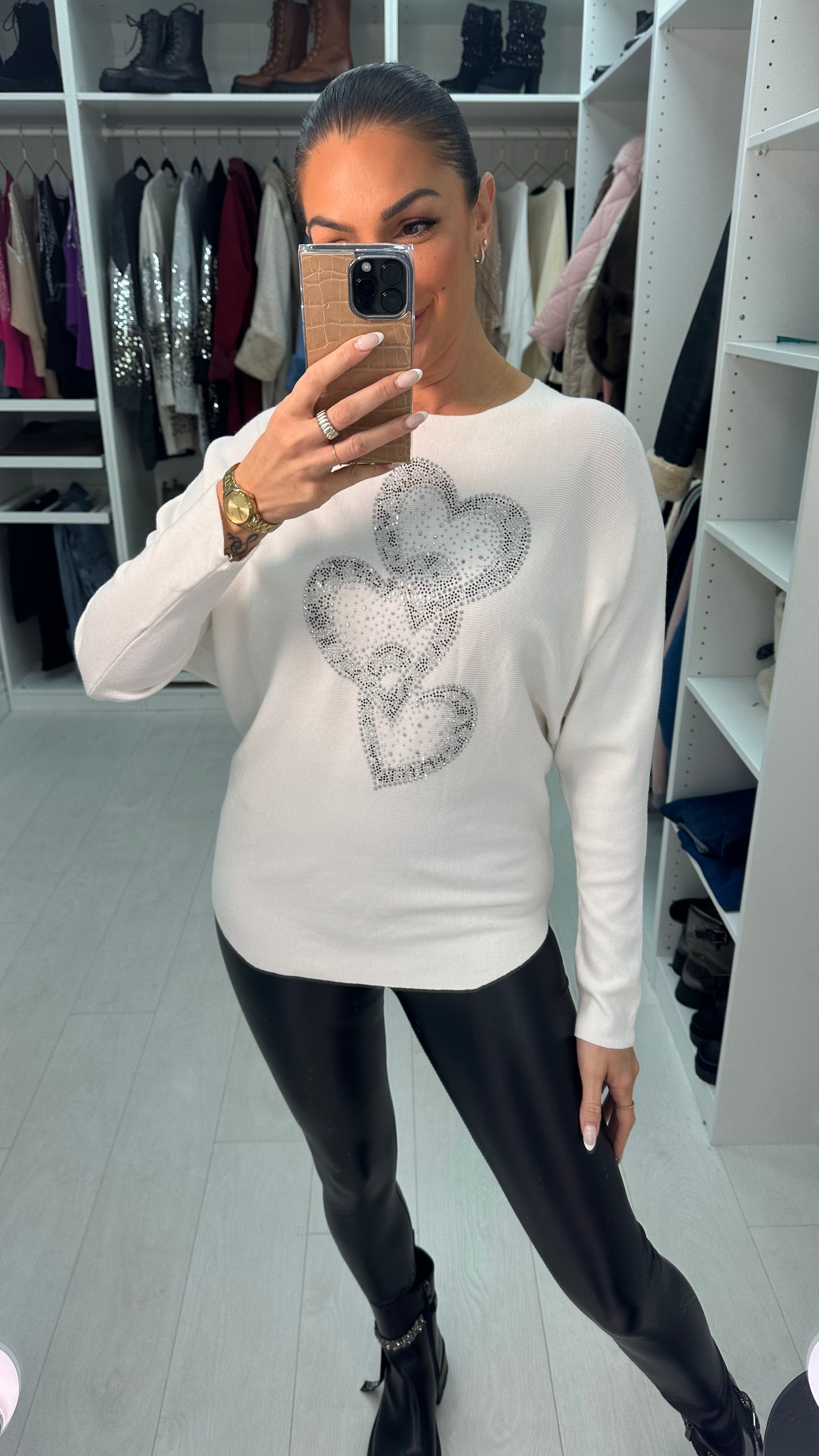 Kara Diamante Heart Detail Knit Jumper