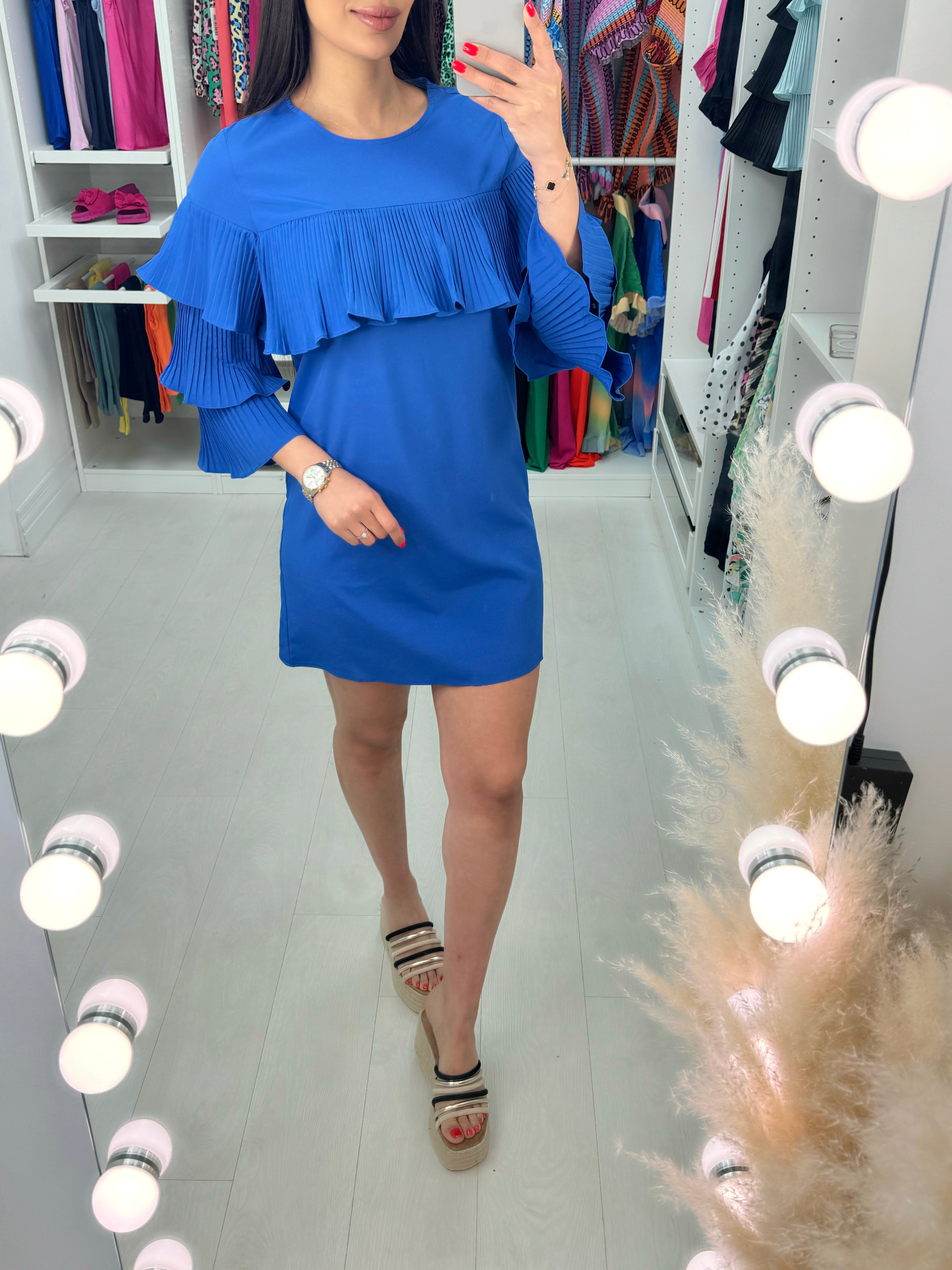 Bretta Ruffle Pleated Shift Dress