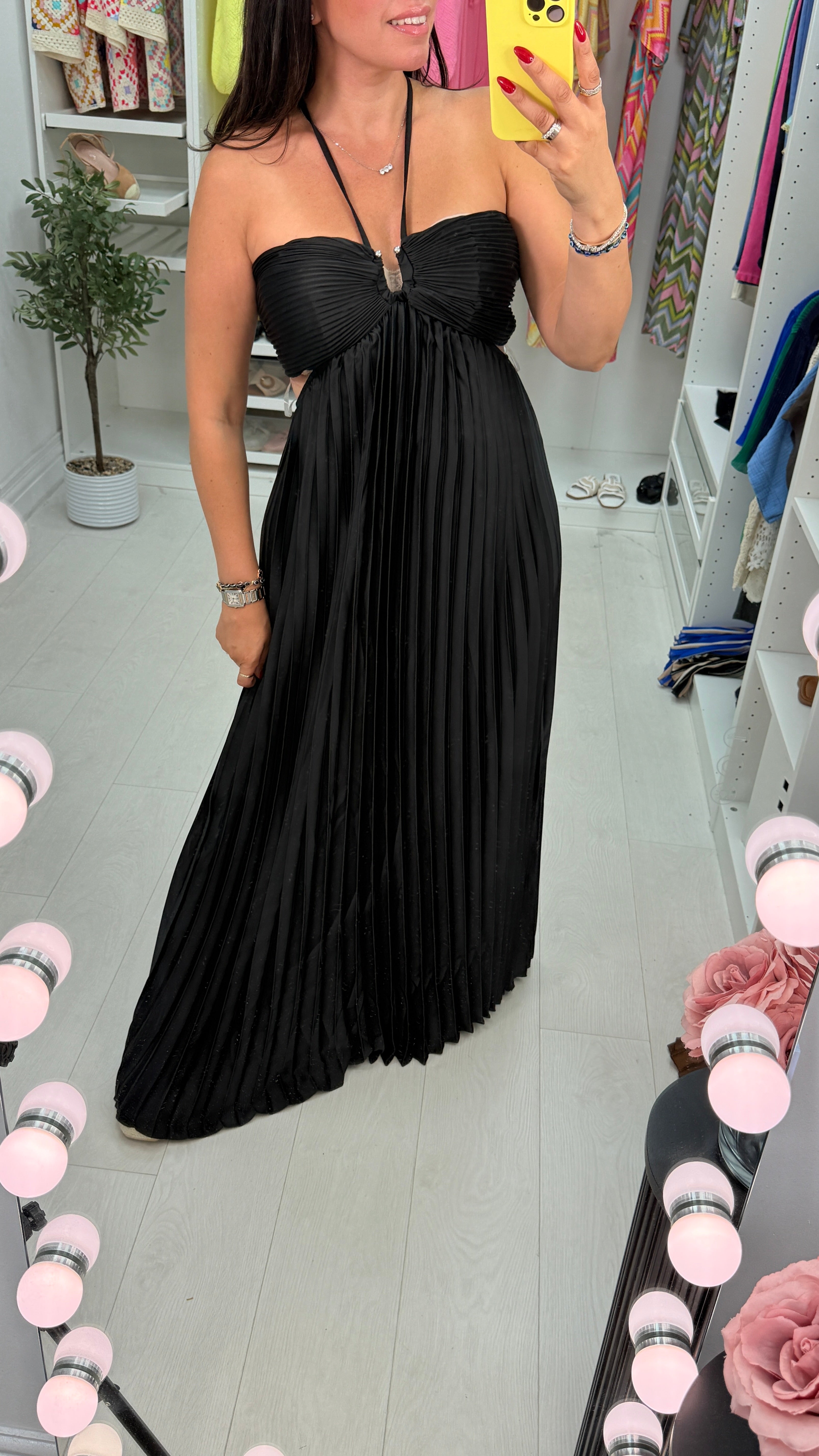 Lunara Backless Pleated Maxi Dress