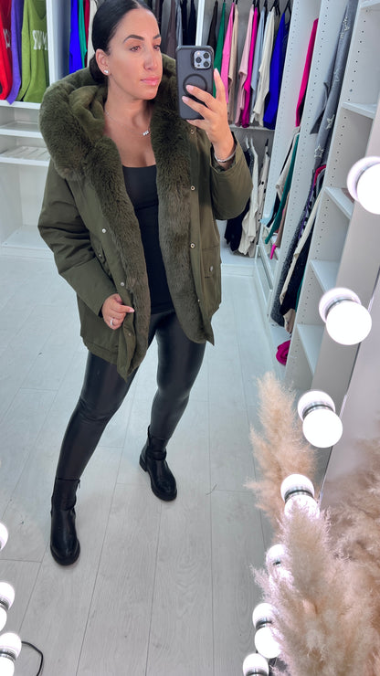 Chelen Military Faux Fur Hooded Short Coat
