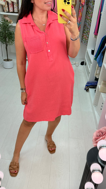 Jackie Sleeveless Cheesecloth Shirt Dress