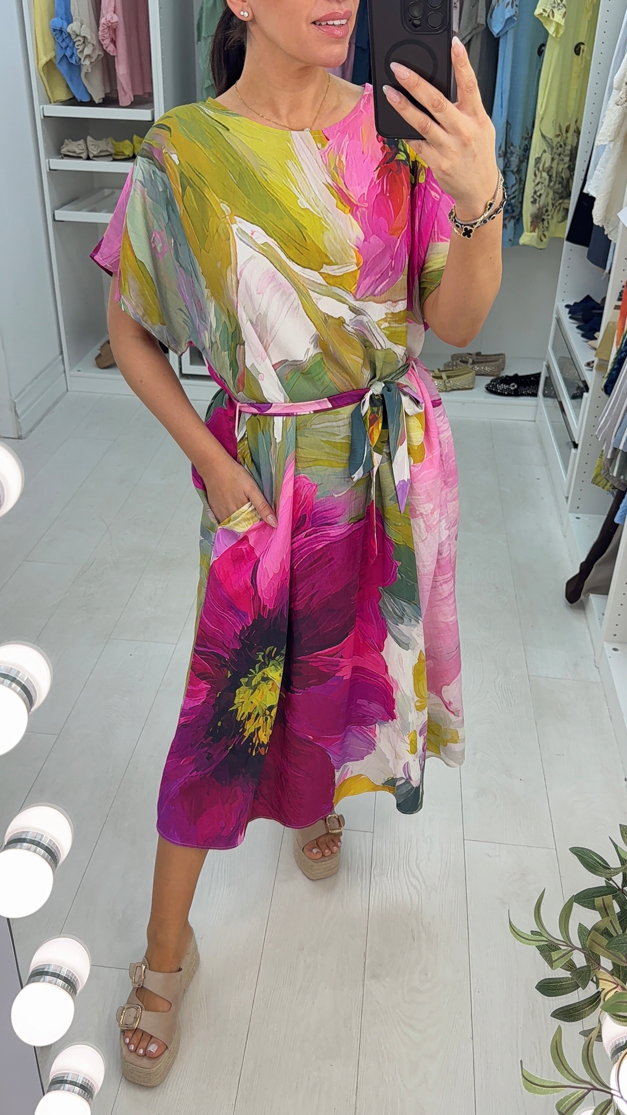 Clivie Floral Print Belted Loose Fit Dress