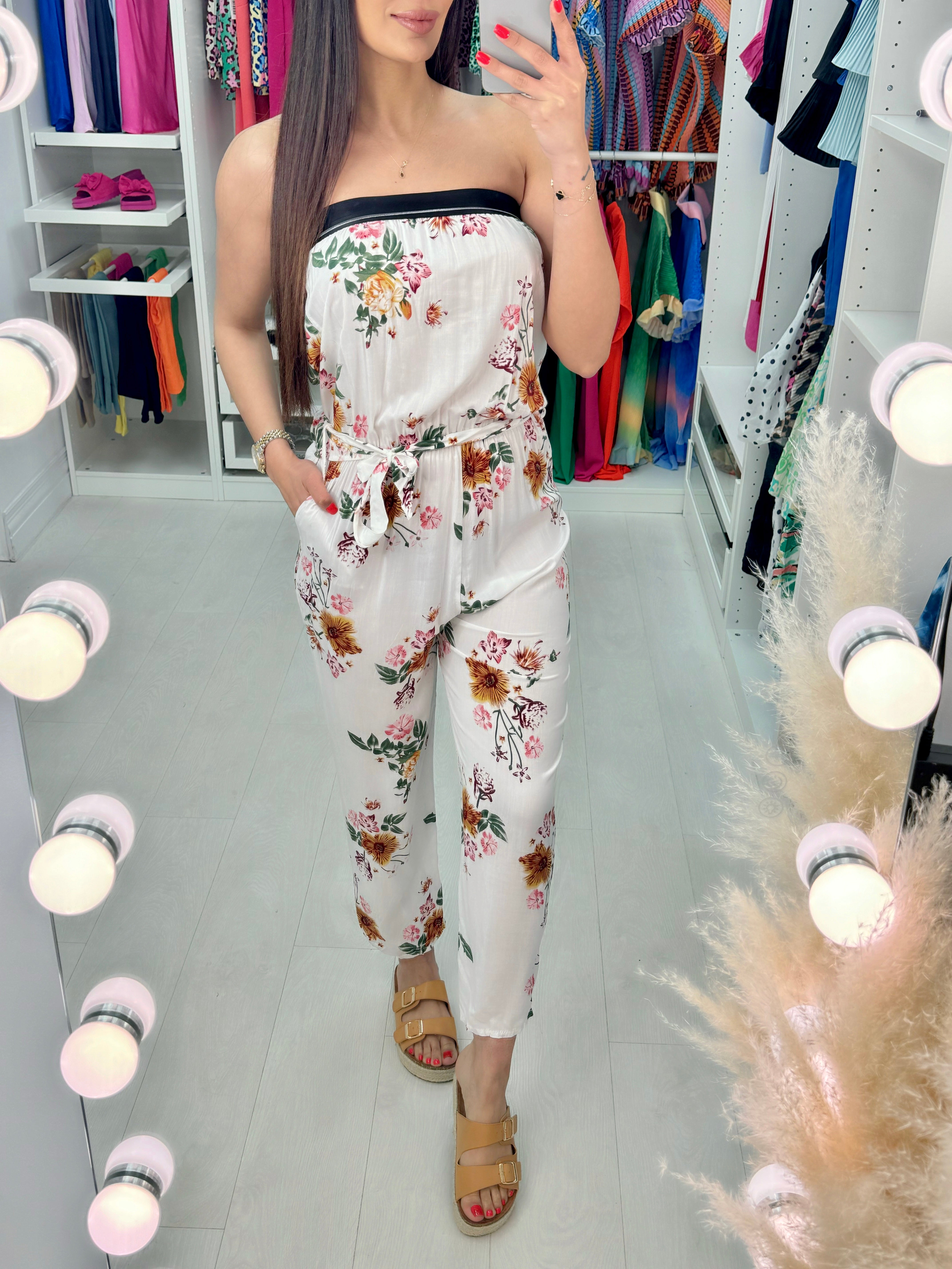 Shanie Bardot Floral Print Jumpsuit