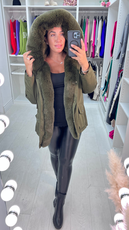 Chelen Military Faux Fur Hooded Short Coat