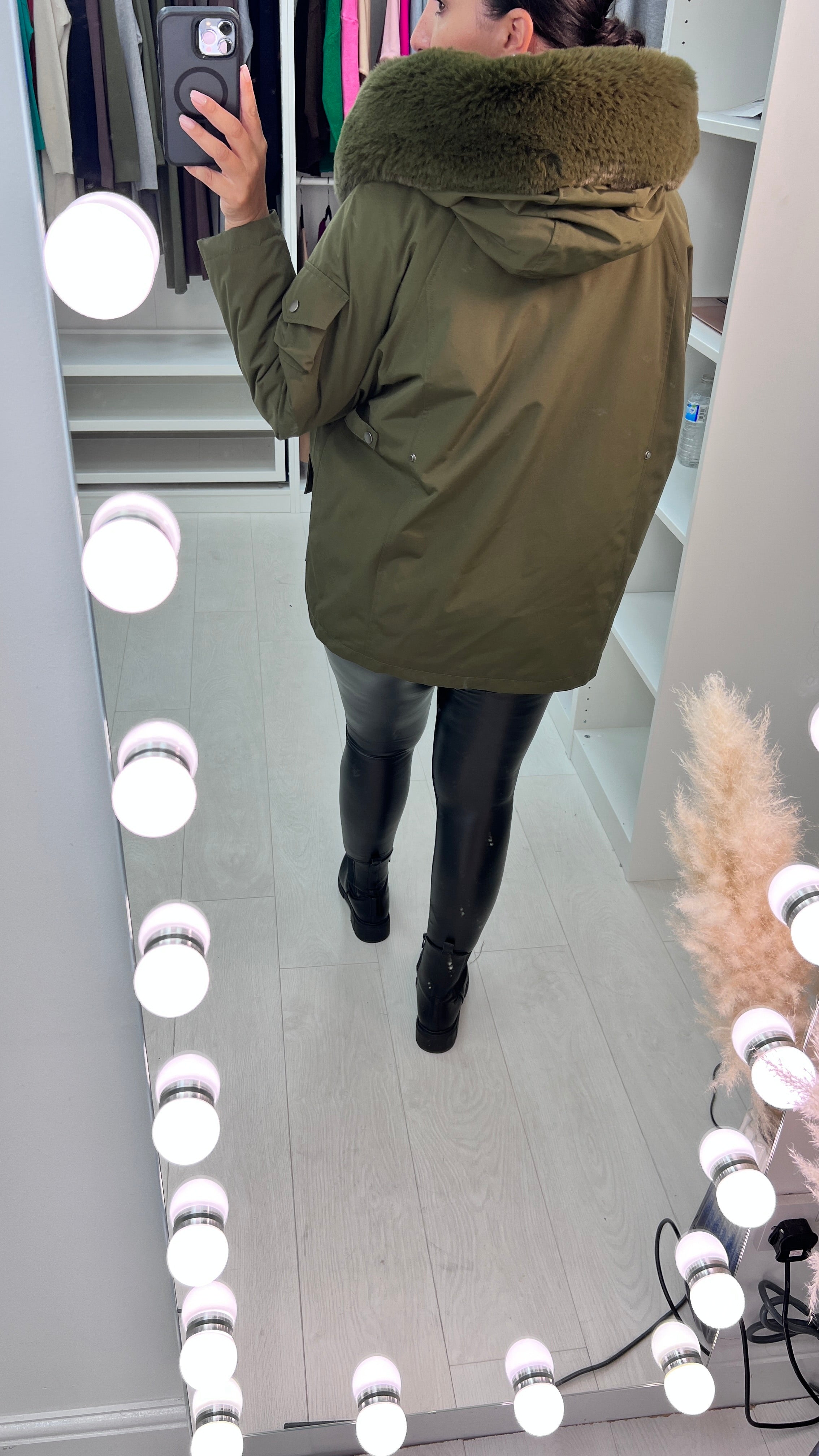 Chelen Military Faux Fur Hooded Short Coat