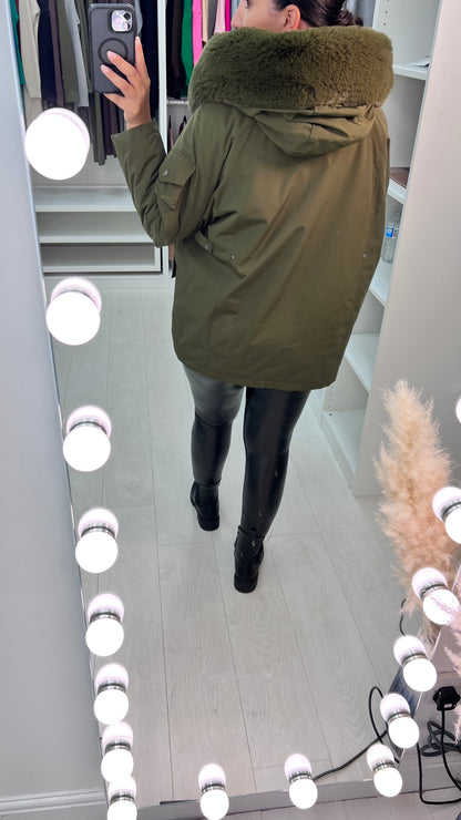 Chelen Military Faux Fur Hooded Short Coat