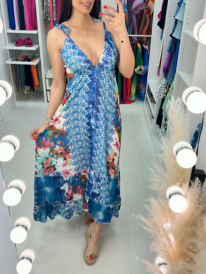 Tennessee Abstract Deep V Back Maxi Dress