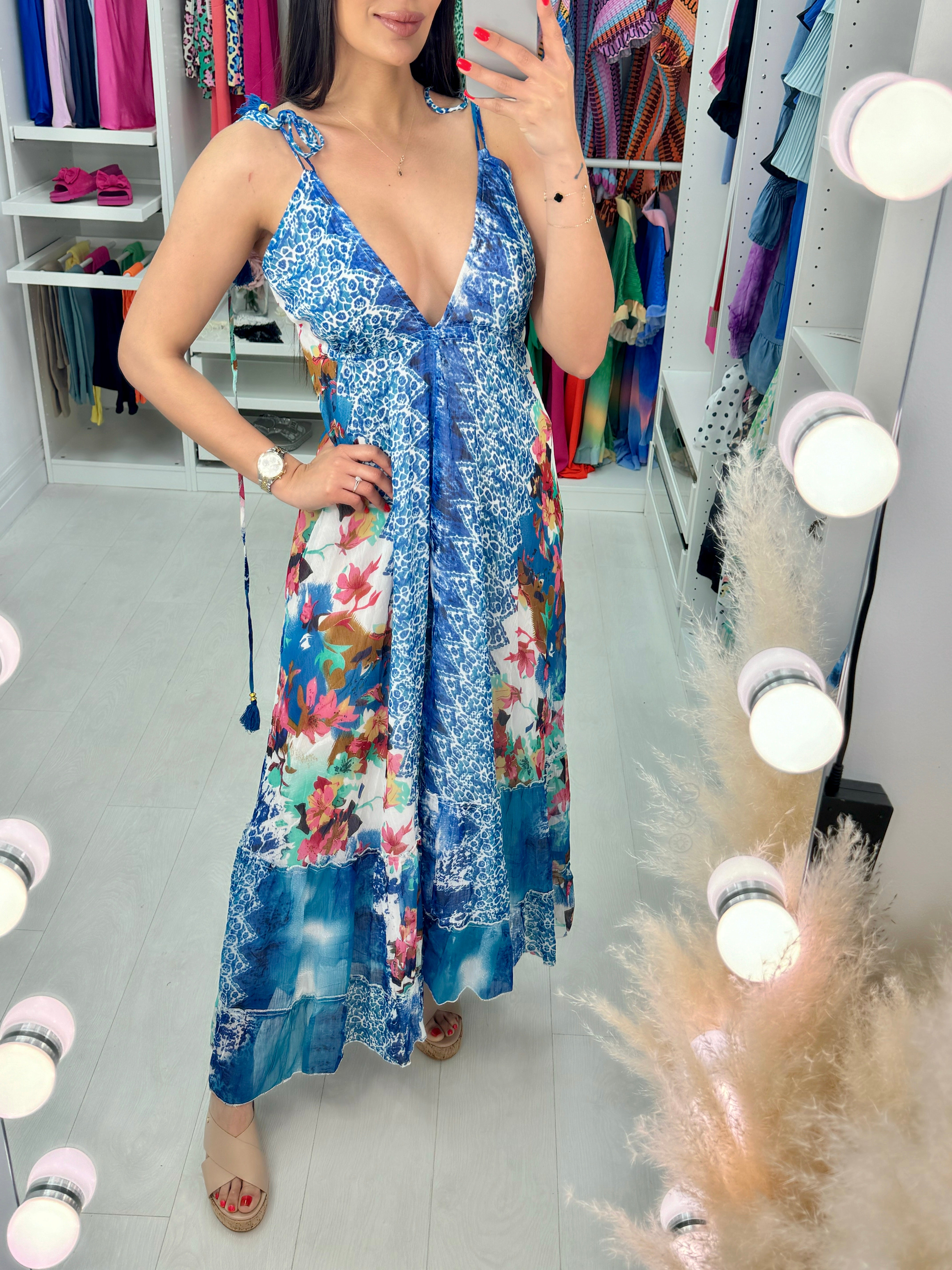 Tennessee Abstract Deep V Back Maxi Dress