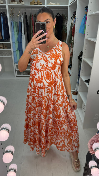 Mayra Floral Print V Neck Loose Fit Maxi Dress