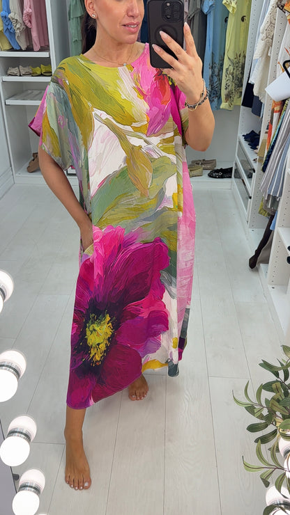 Clivie Floral Print Belted Loose Fit Dress