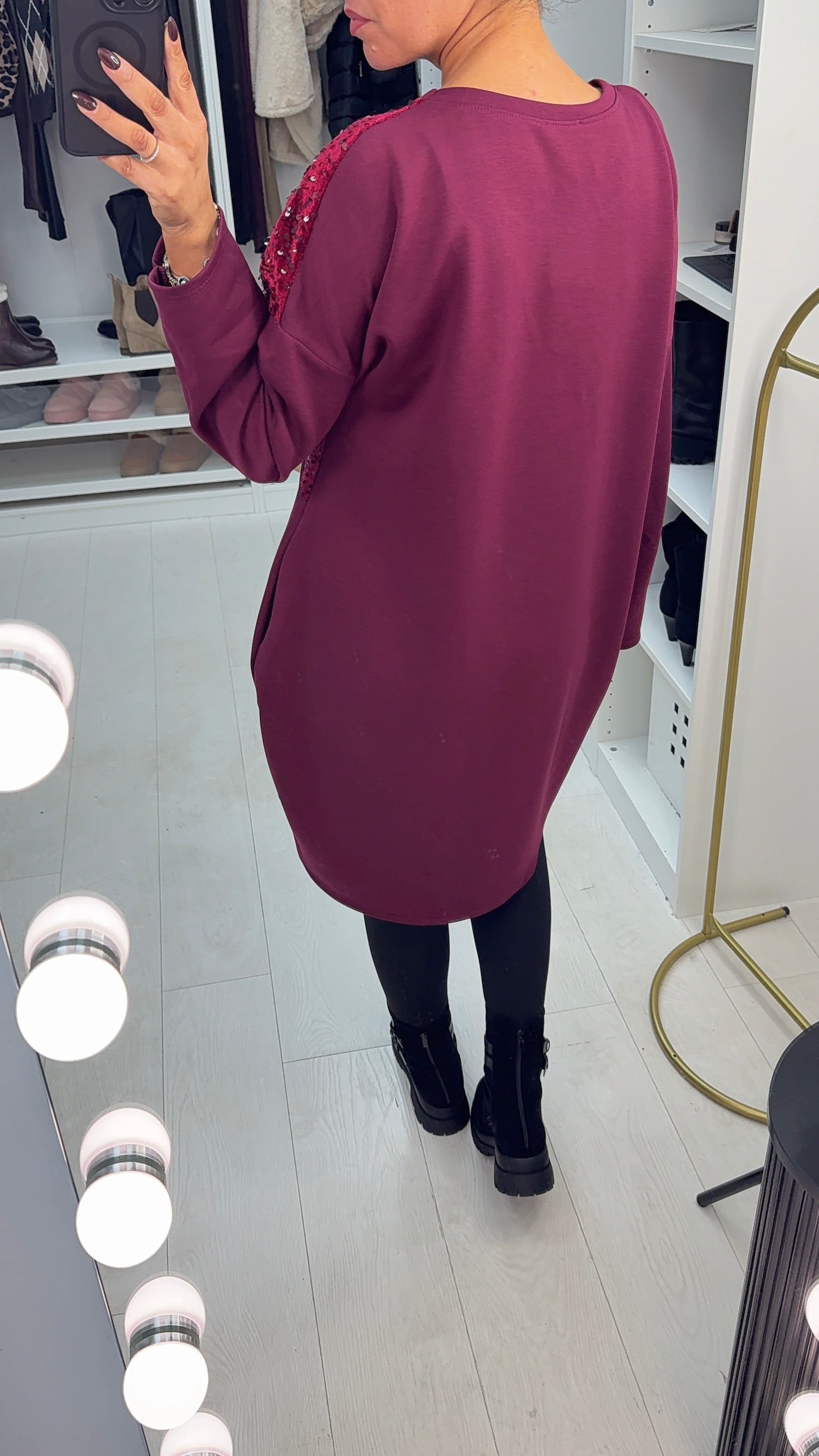 Sharlotte Plain Sequin Panel Loose Fit Dress