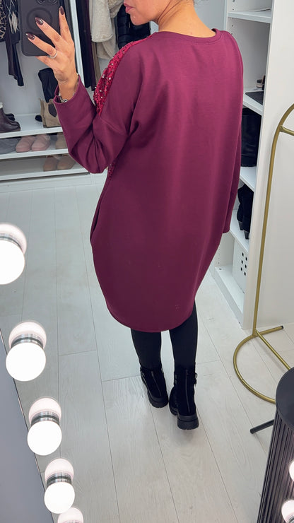 Sharlotte Plain Sequin Panel Loose Fit Dress