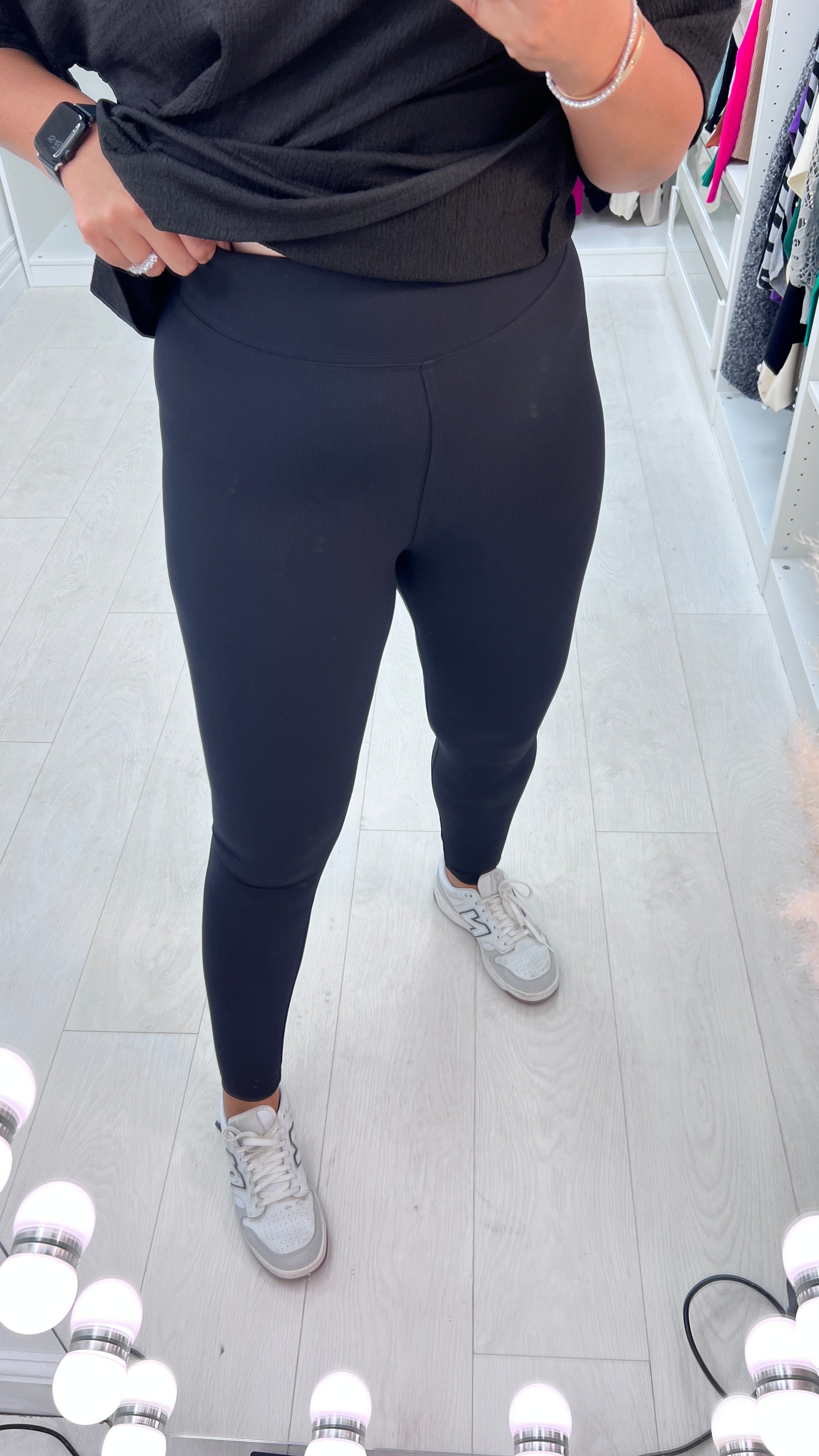 Indy Black Plain Ribbed Stretch Leggings