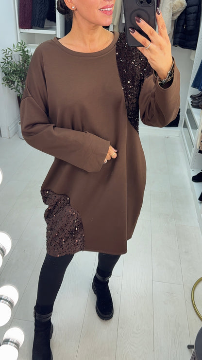 Sharlotte Plain Sequin Panel Loose Fit Dress