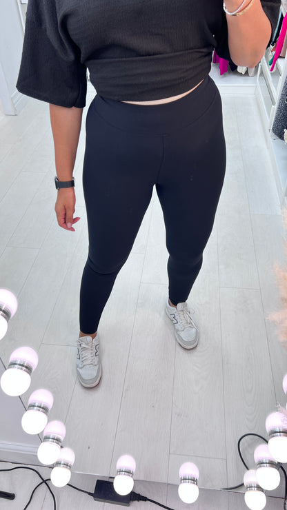 Indy Black Plain Ribbed Stretch Leggings