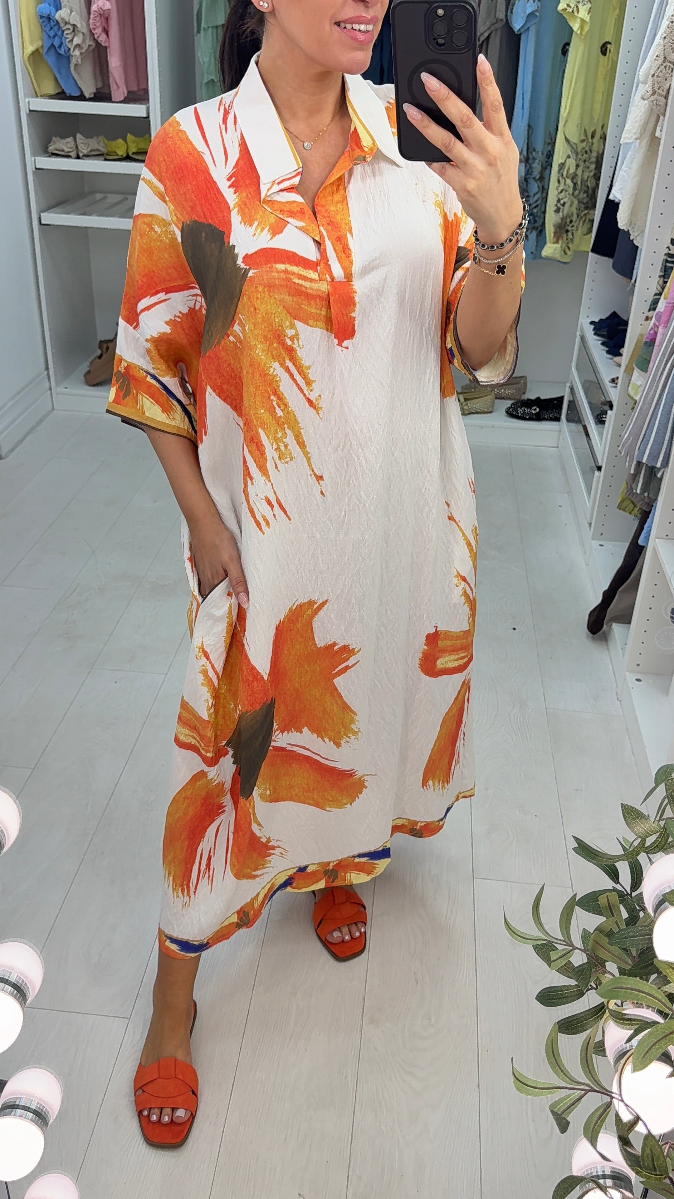 Eira Floral Print V Neck Loose Fit Dress