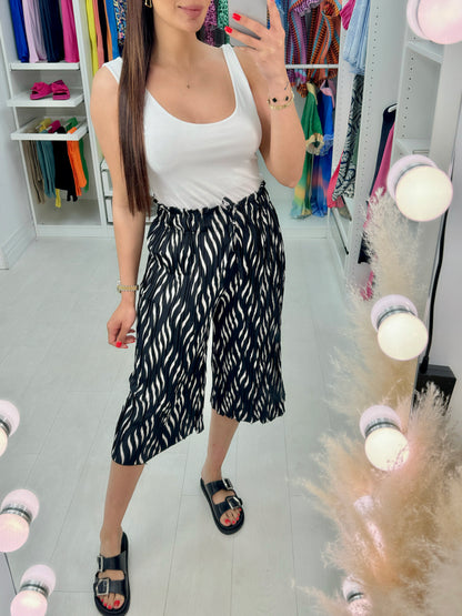 Rose Pleated Abstract Wide Leg Culottes