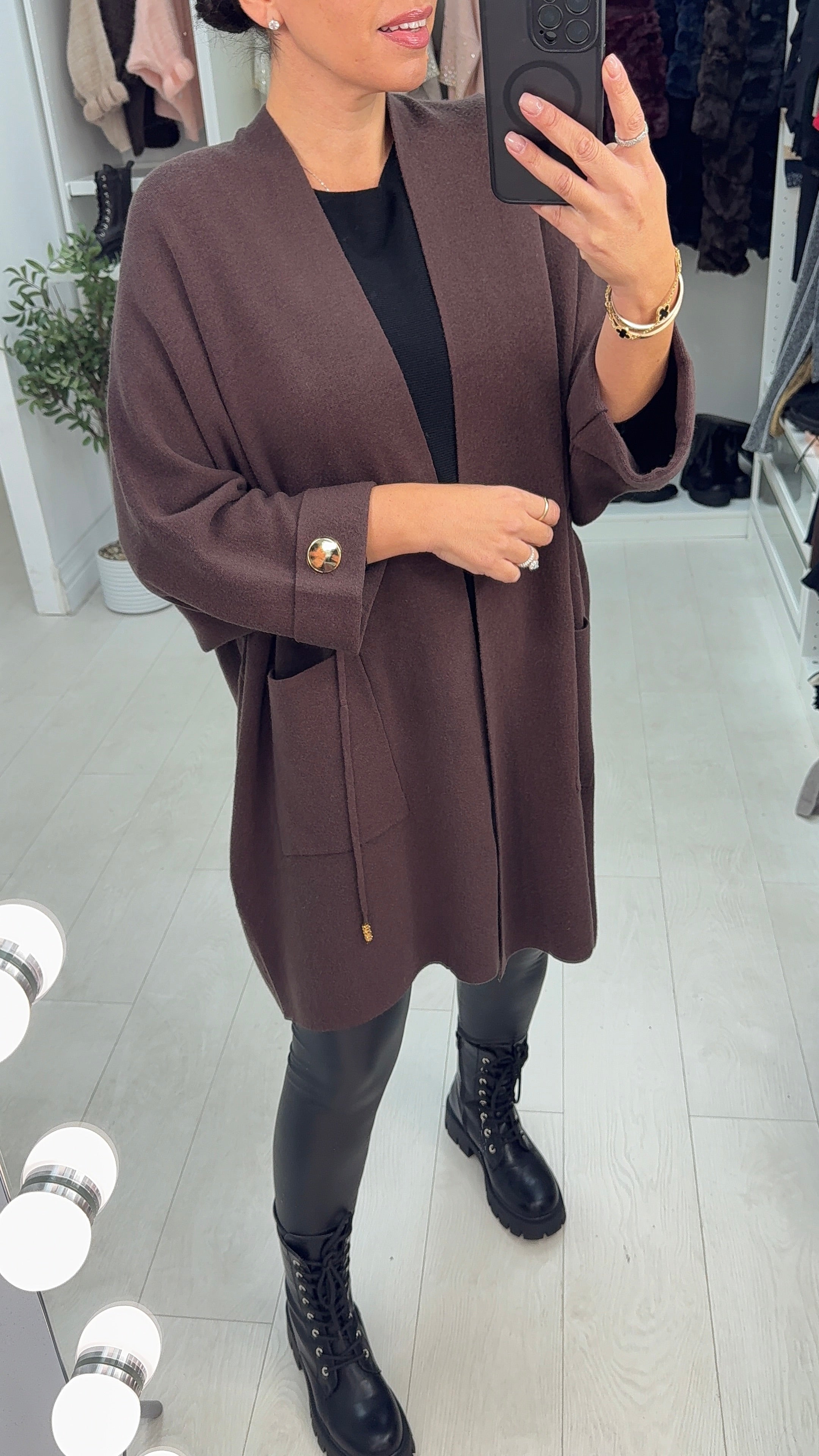 Vinya Plain Tie Waist Knit Cardigan