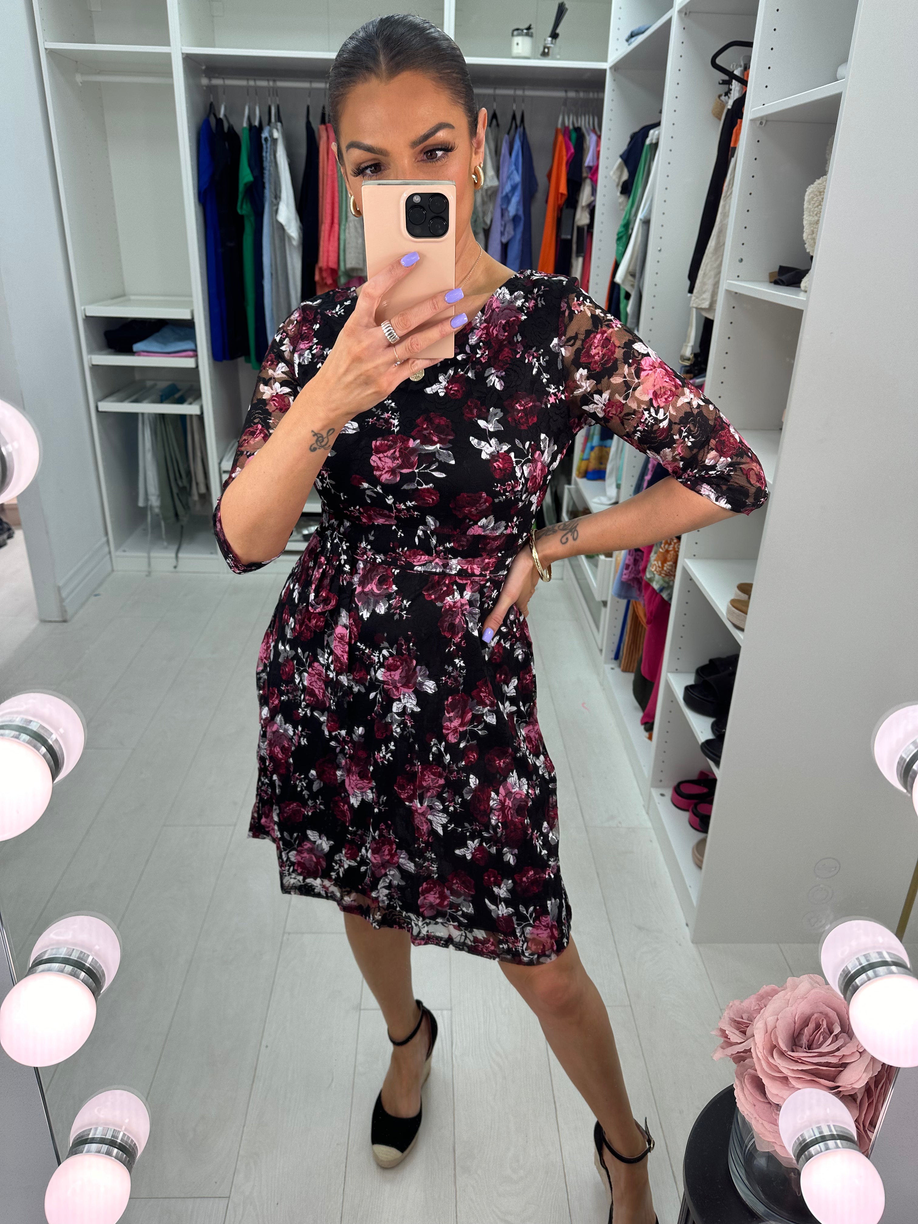 Victoria Lace Detail Floral Print Dress