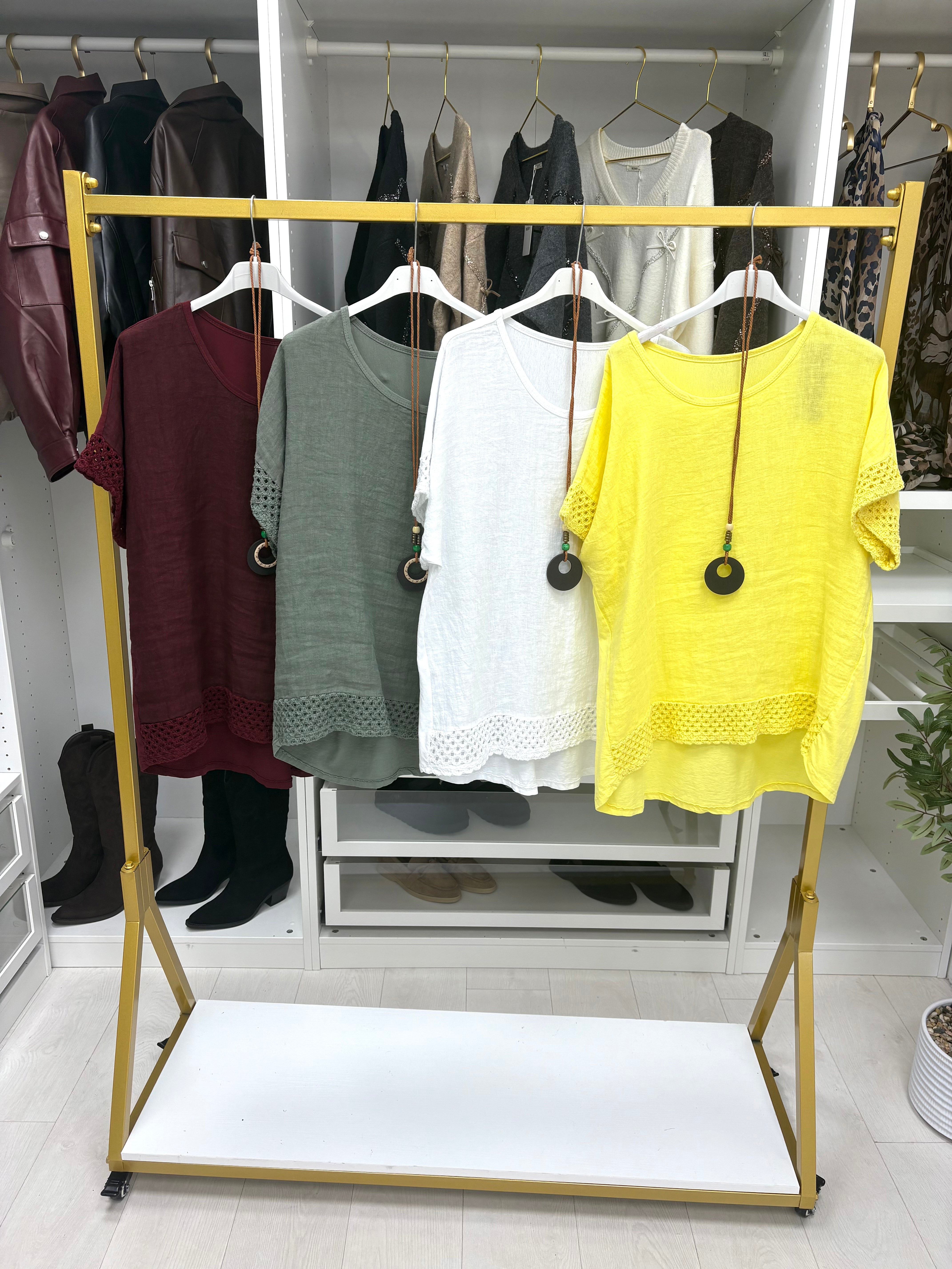 Glenda Plain Crochet Detail Necklace Top