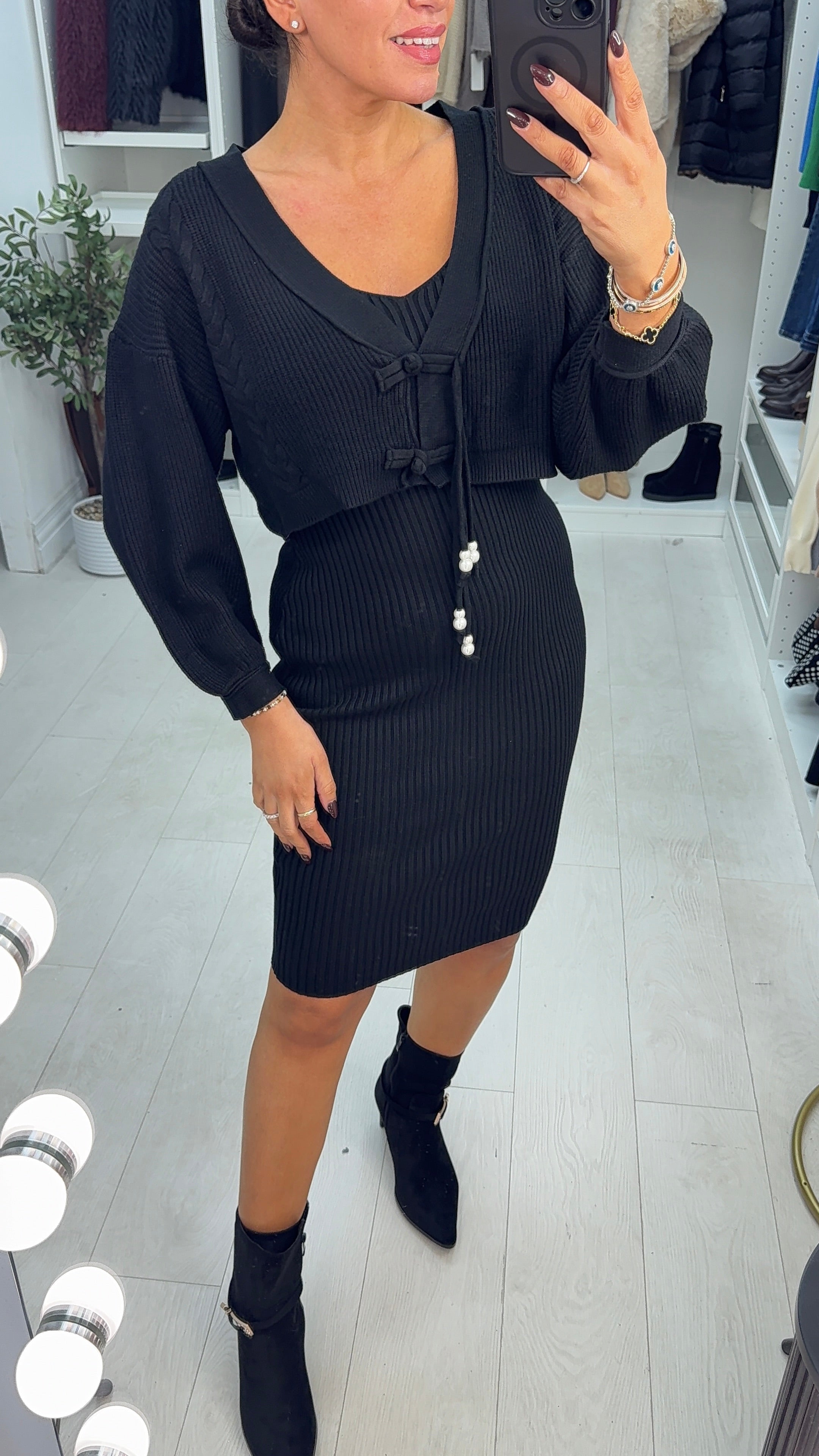 Rebecca Plain Tie Front 2 Piece Knitted Dress