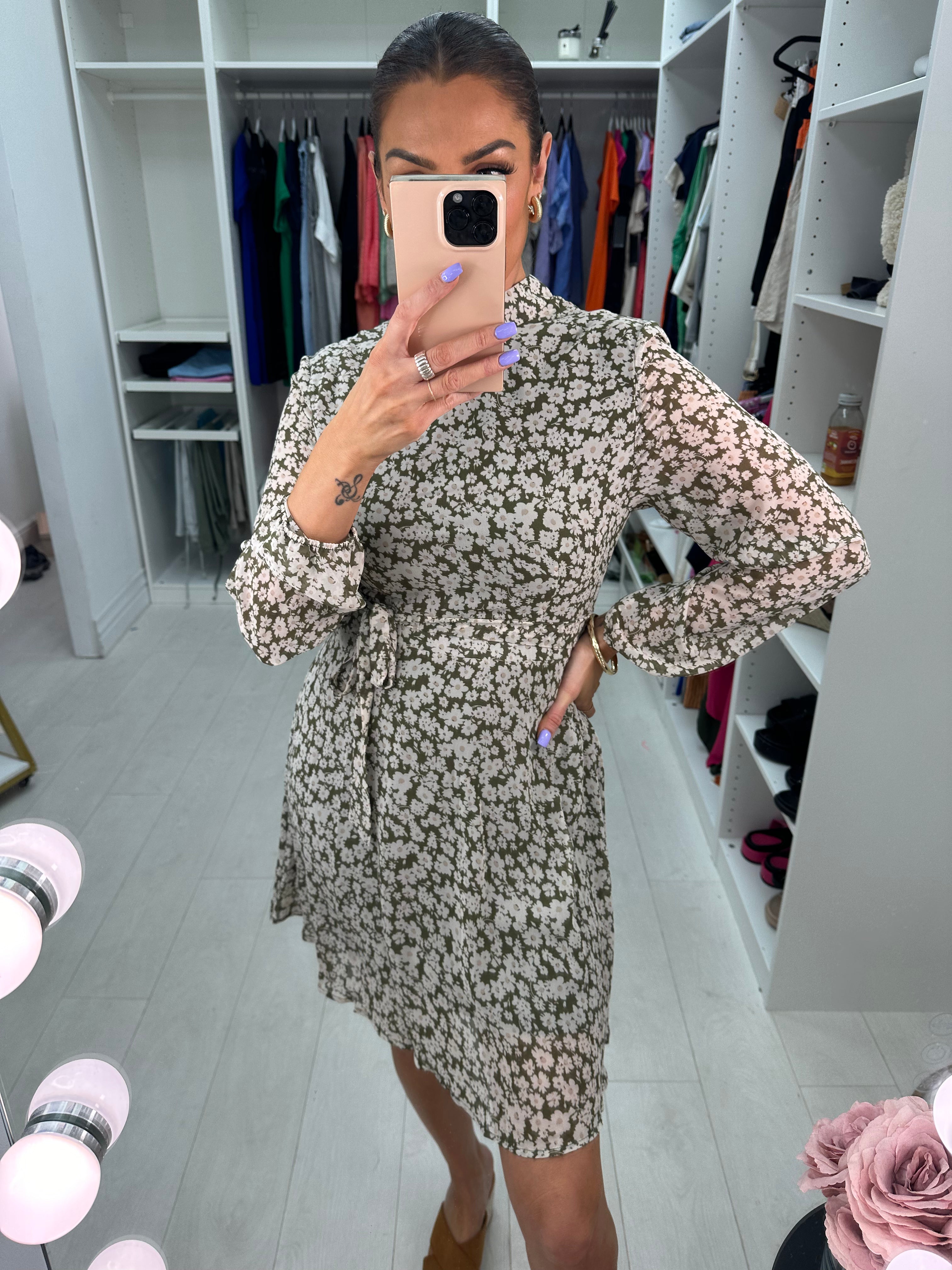 Aubrey Khaki Floral Print Dress