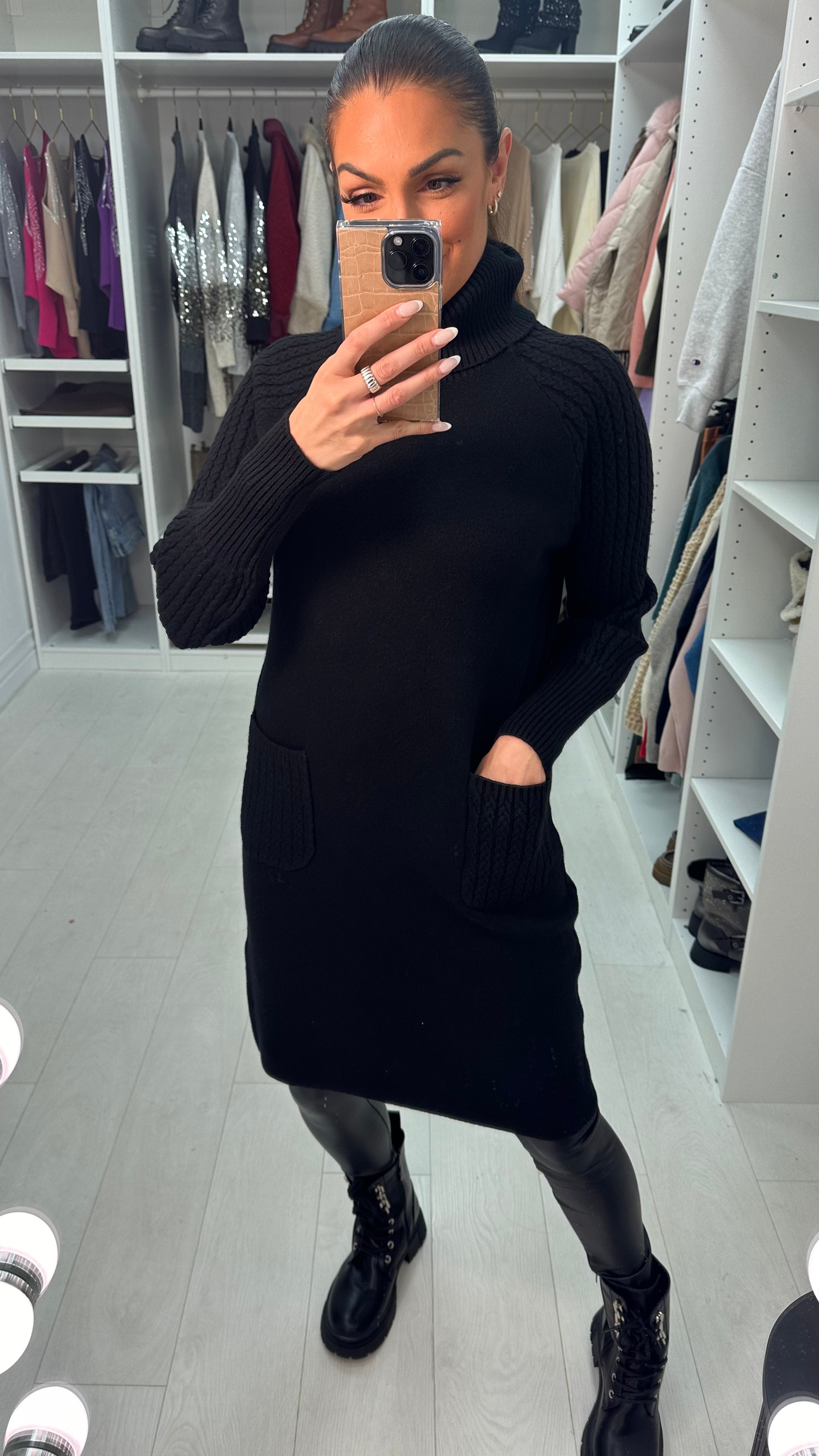 Susana Roll Neck Cable Detail Jumper Dress