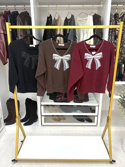 Yanita Pearl & Bow Detail Super Soft Jumper