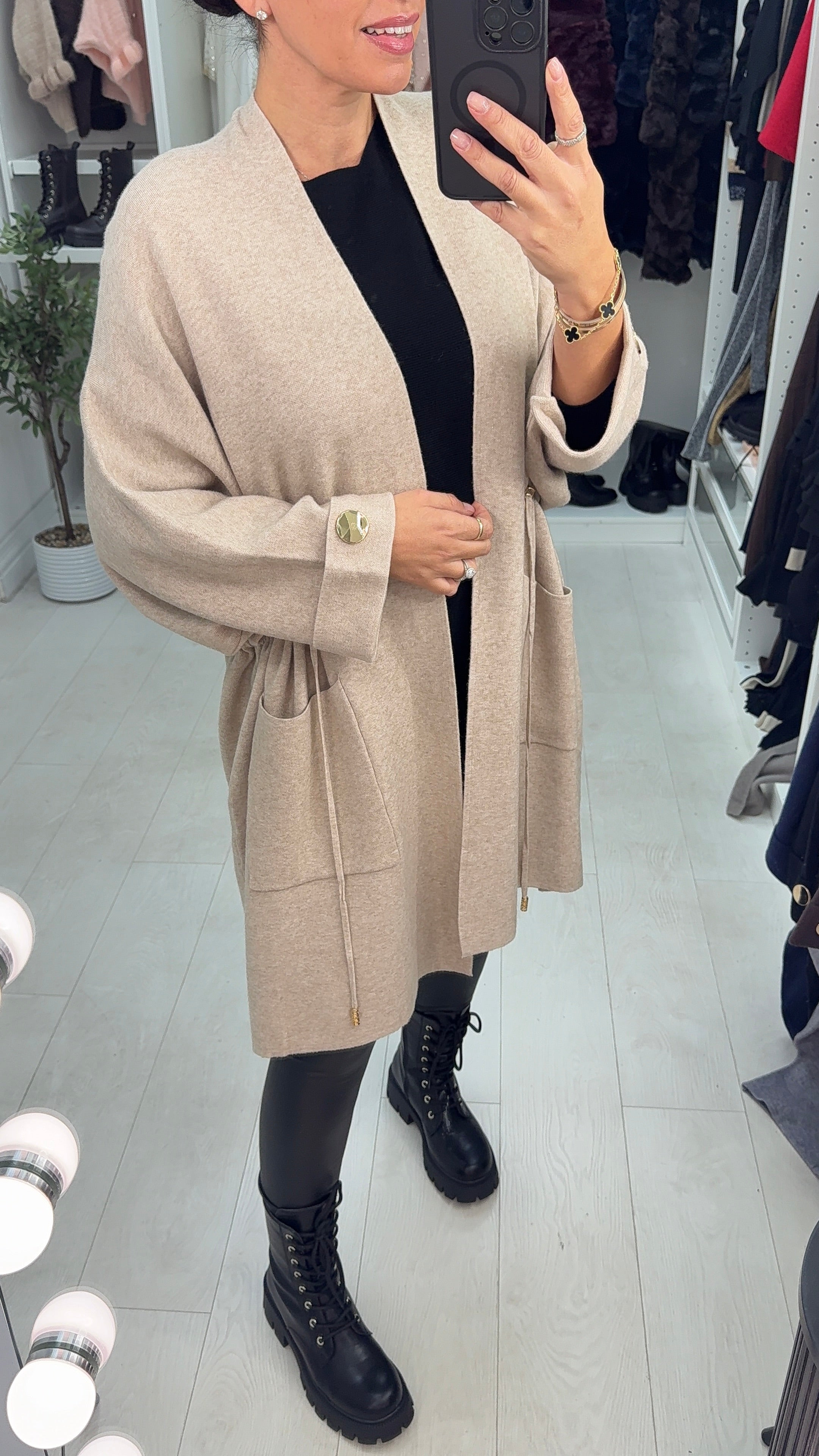 Vinya Plain Tie Waist Knit Cardigan