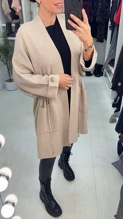 Vinya Plain Tie Waist Knit Cardigan