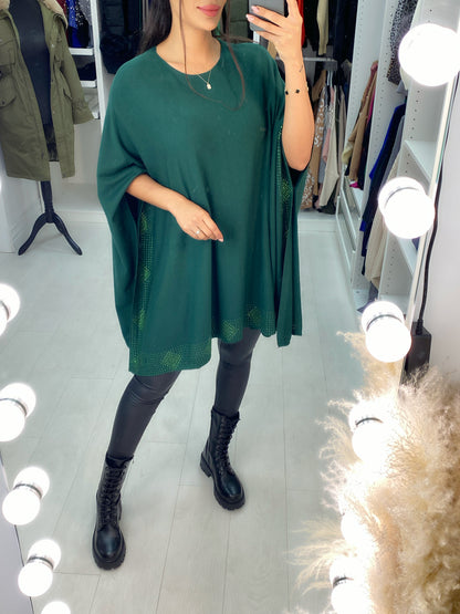 Jolene Diamante Gem Hem Poncho Jumper
