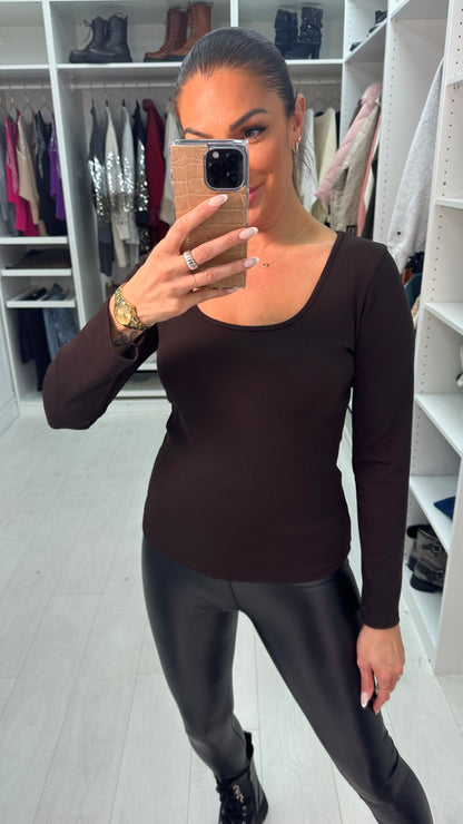 Joey Plain Ribbed Long Sleeve Basic Top