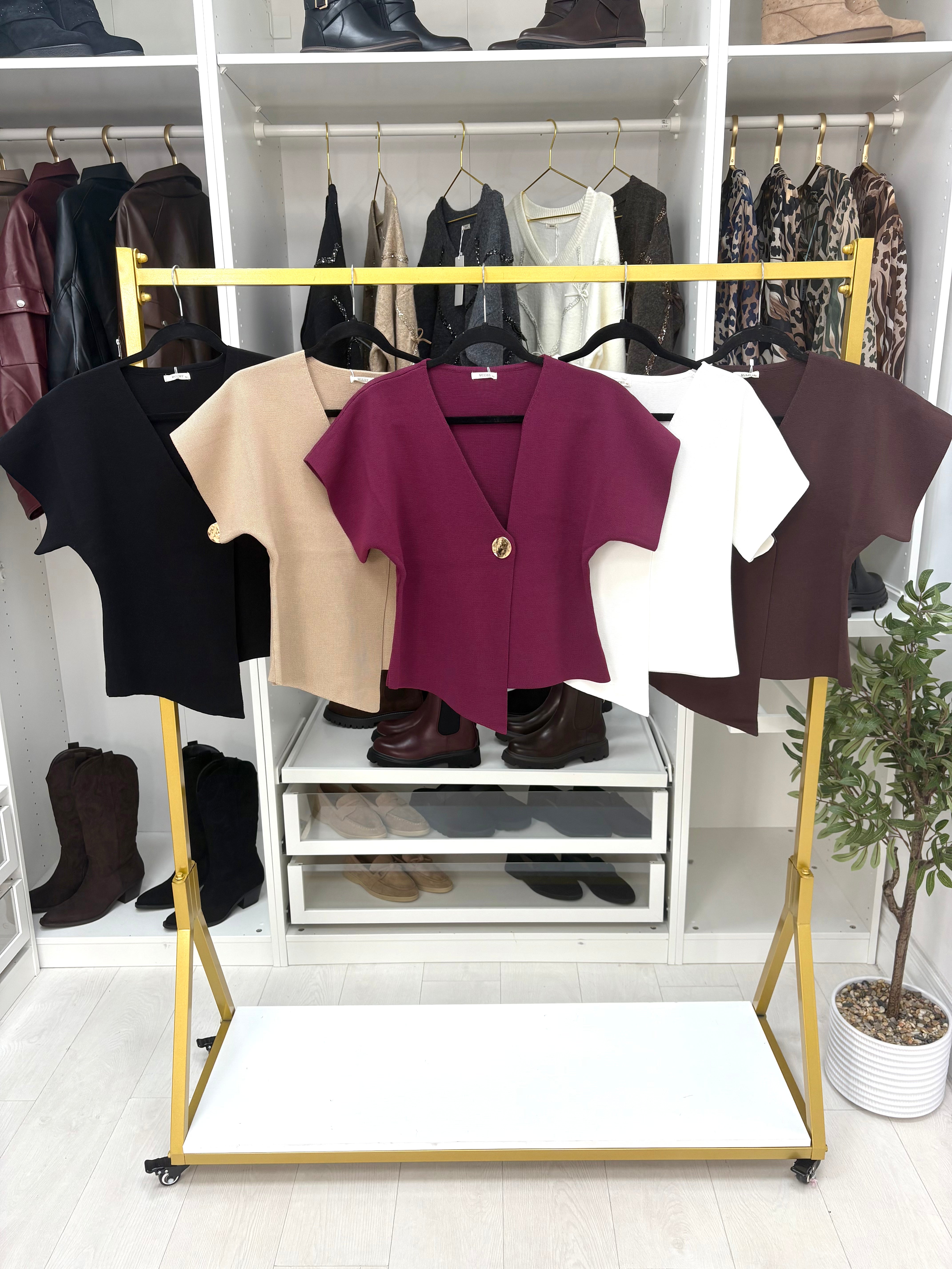 Arria Plain Asymmetric Short Sleeve Knit Top