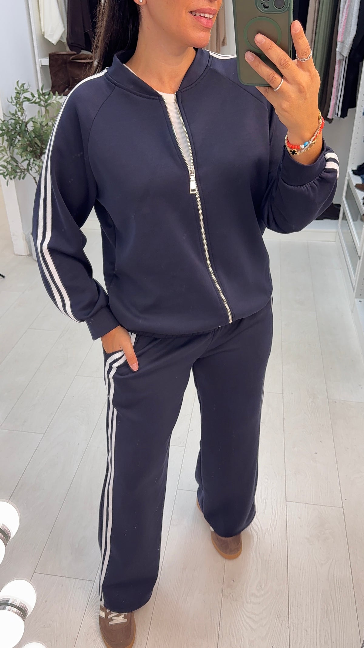 Peaches Side Stripe Detailed Zip Front Loungewear Set