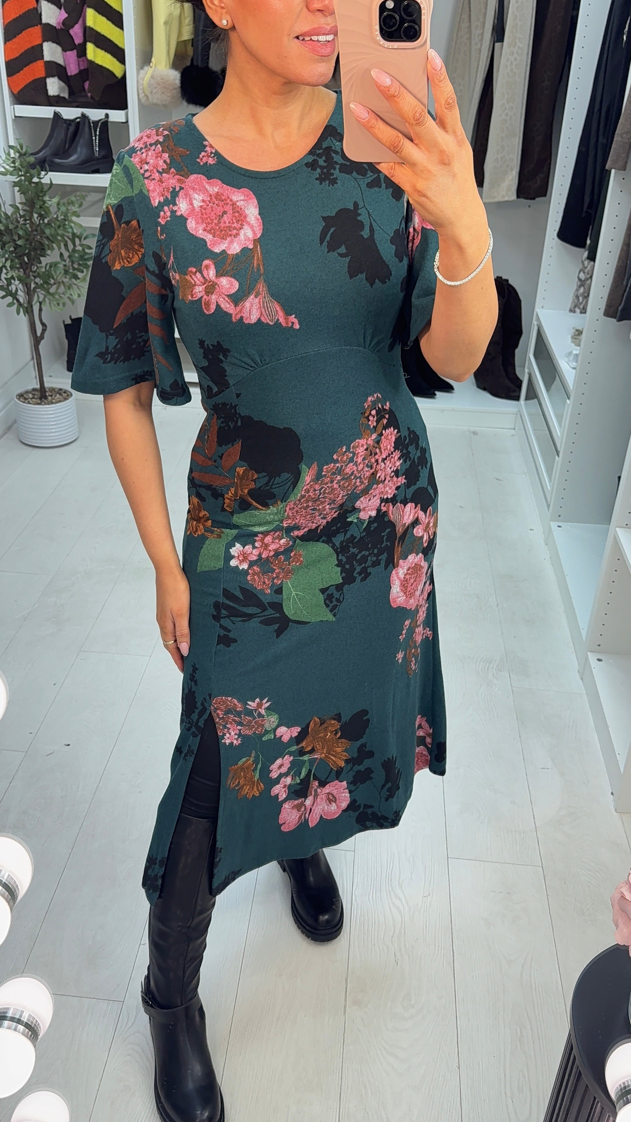 Florence Emerald Floral Split Front Midi Dress