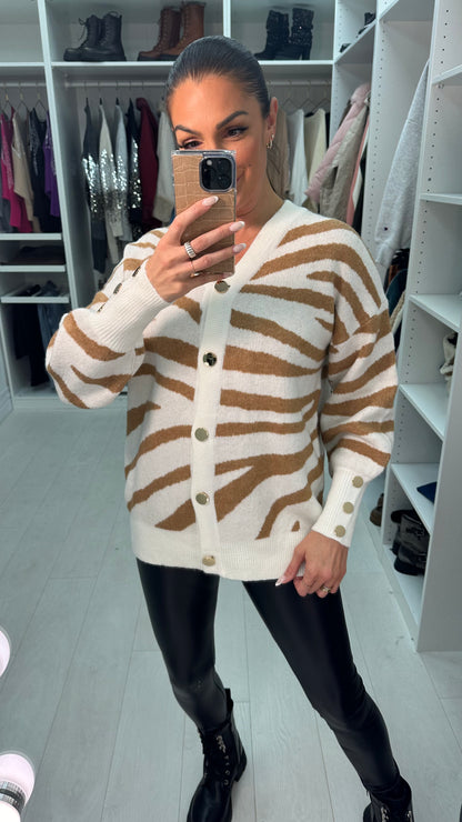 Katherine Zebra Print Button Front Cardigan