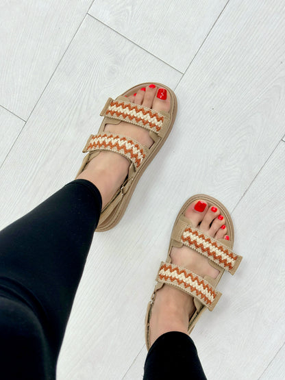 Cyra Whipstitch Trim Velcro Sandals