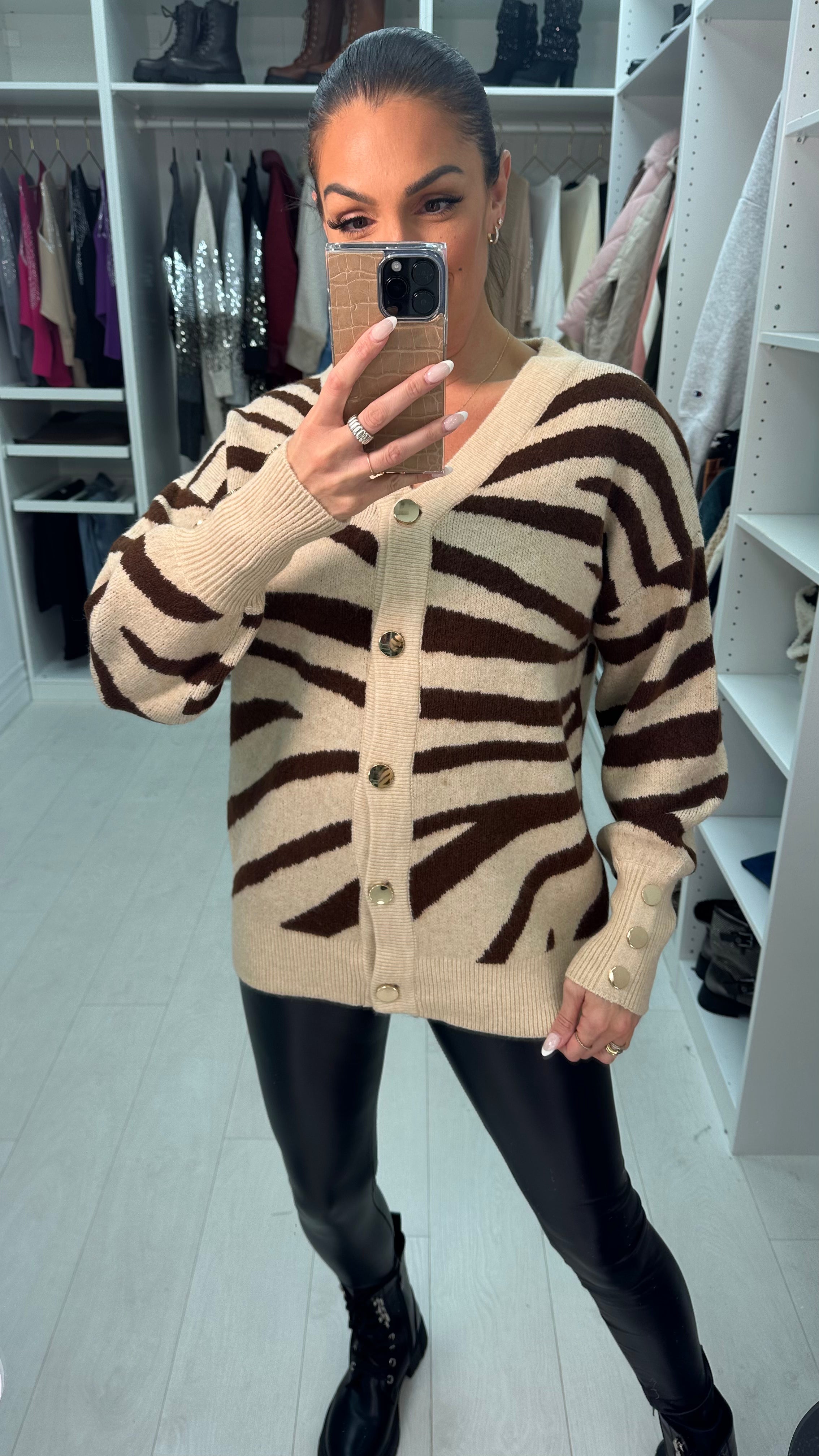 Katherine Zebra Print Button Front Cardigan