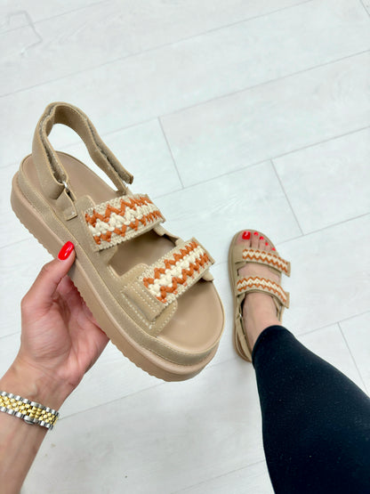 Cyra Whipstitch Trim Velcro Sandals