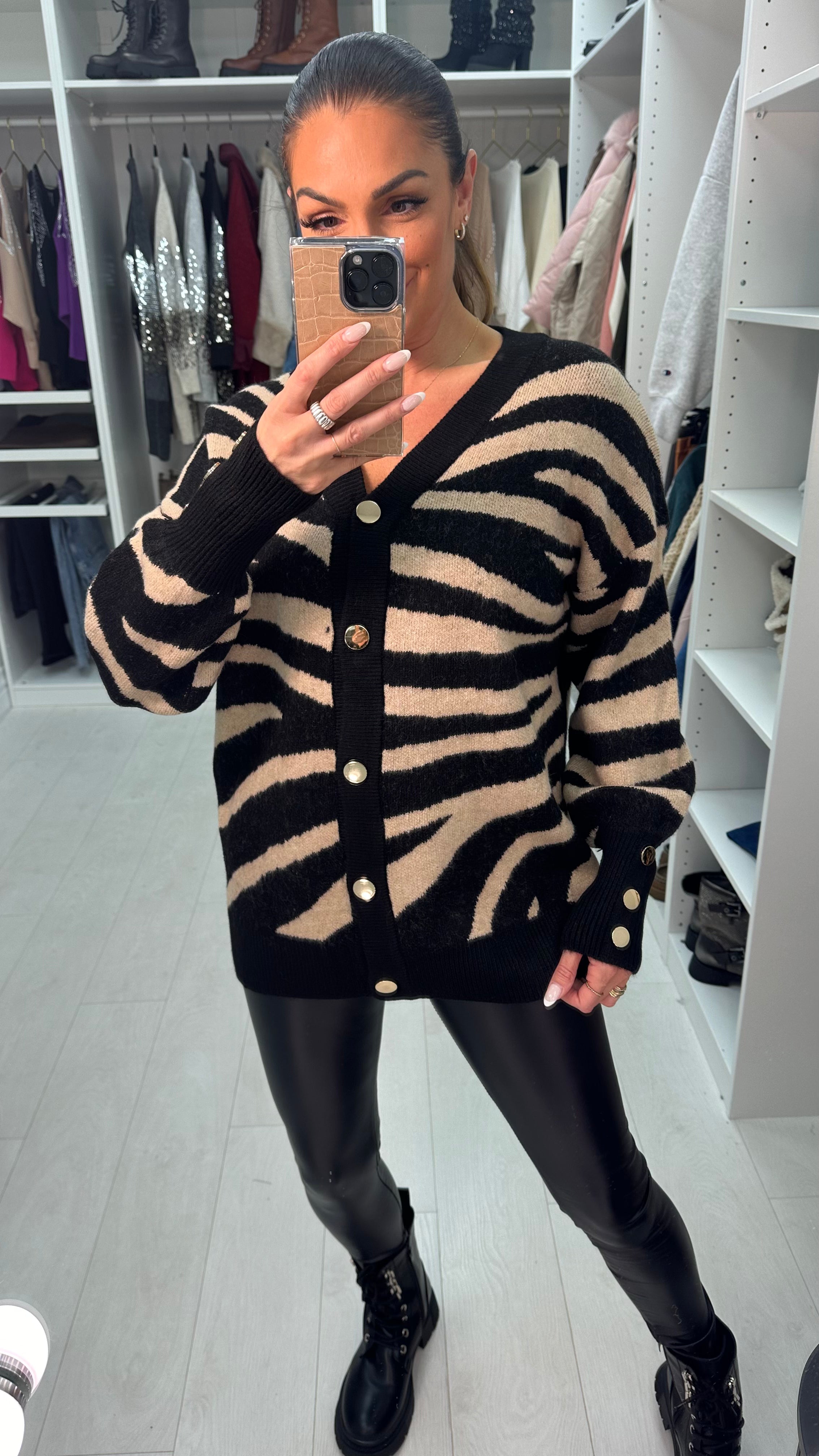 Katherine Zebra Print Button Front Cardigan