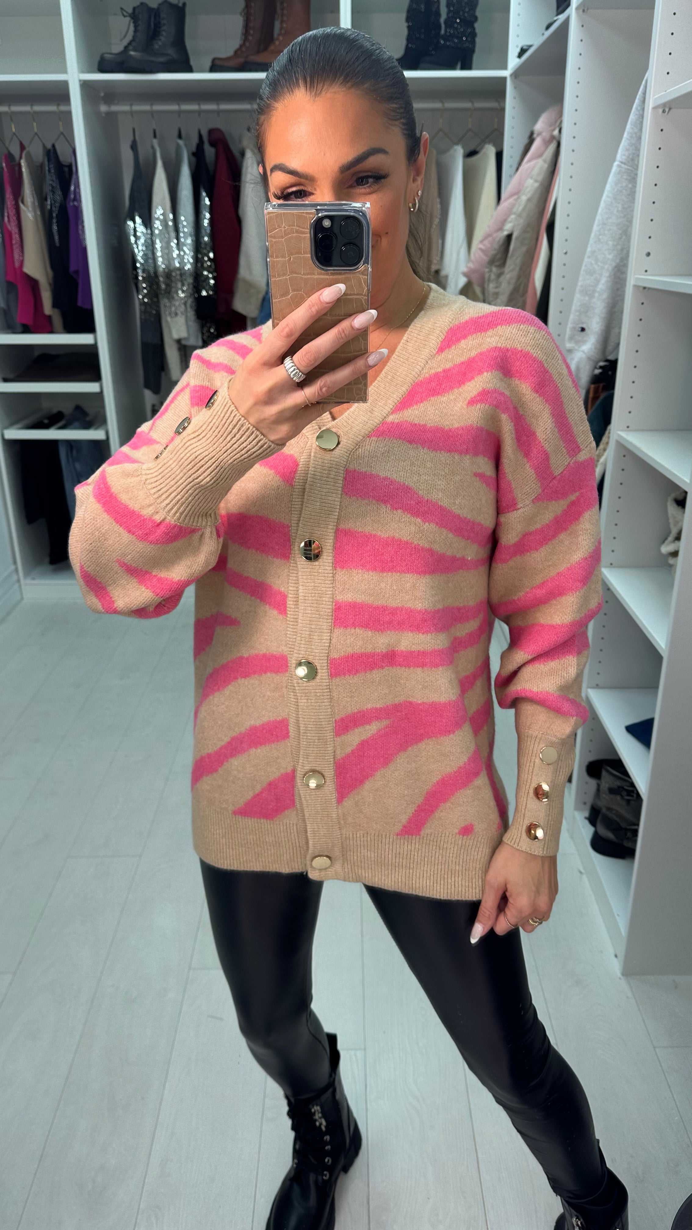 Katherine Zebra Print Button Front Cardigan