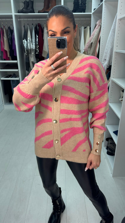 Katherine Zebra Print Button Front Cardigan