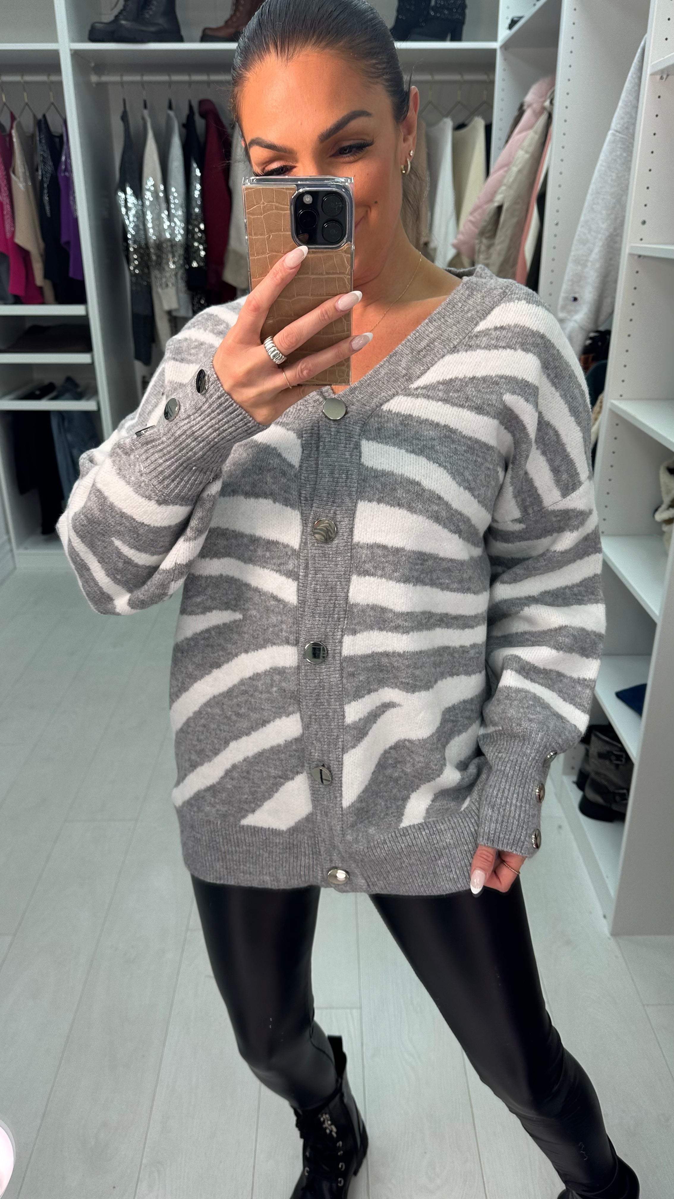 Katherine Zebra Print Button Front Cardigan